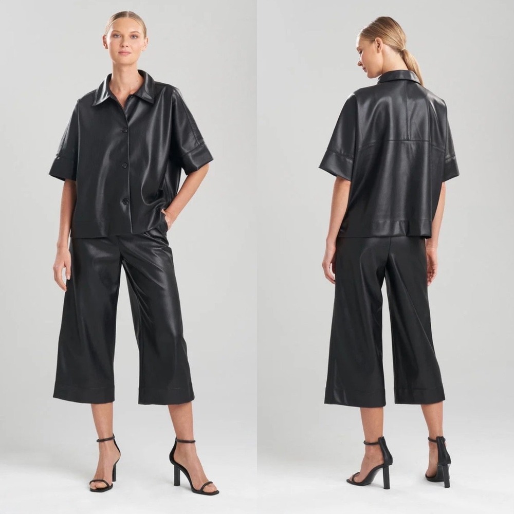 NEW Natori Vegan Lambskin Crop Jacket Womens XL Black Luxury Chic Layer $350